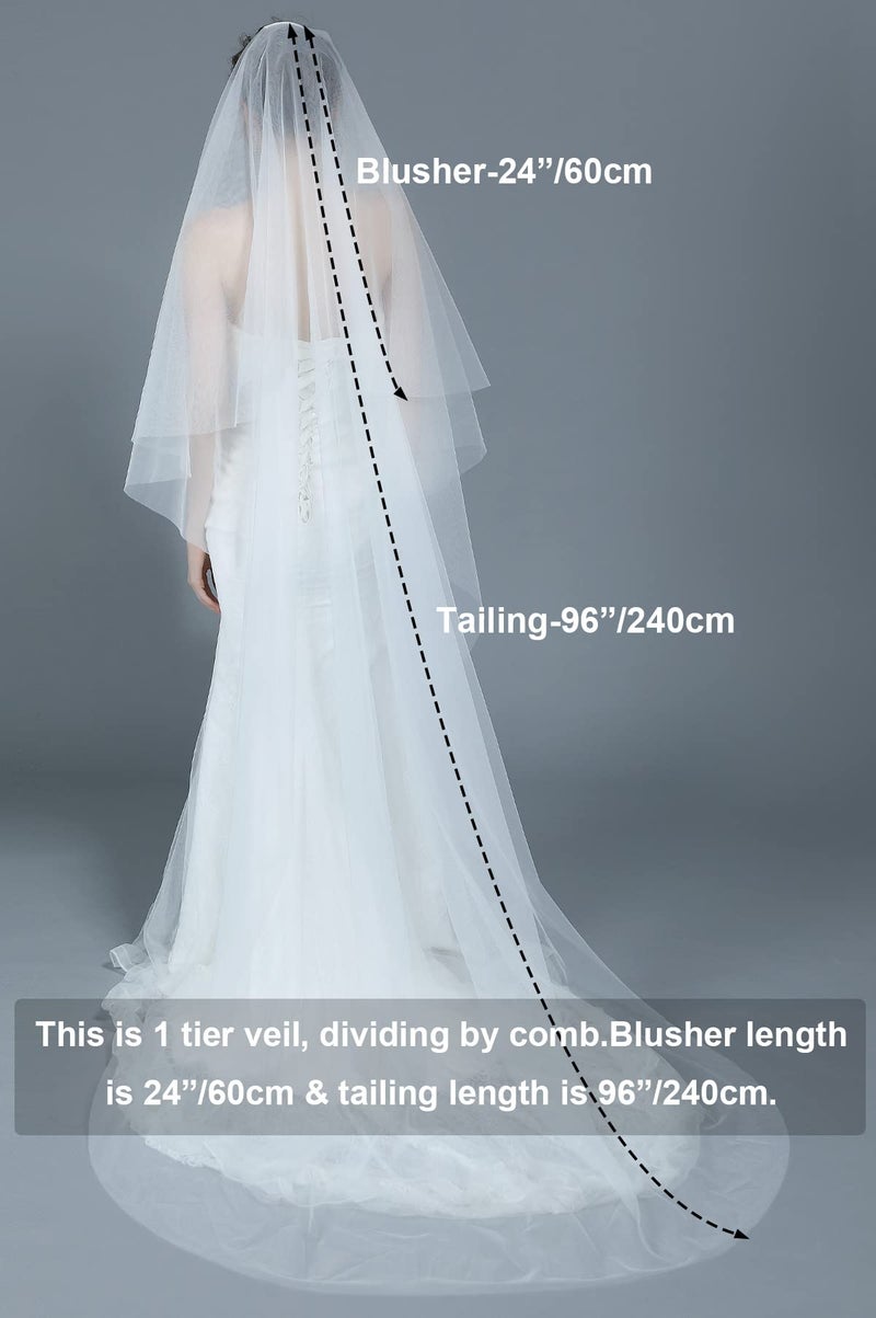 BEAUTELICATE Bridal Wedding Veil 1 Tier For Women Cut Edge Knee Chapel Length With Comb Ivory White - Image 2